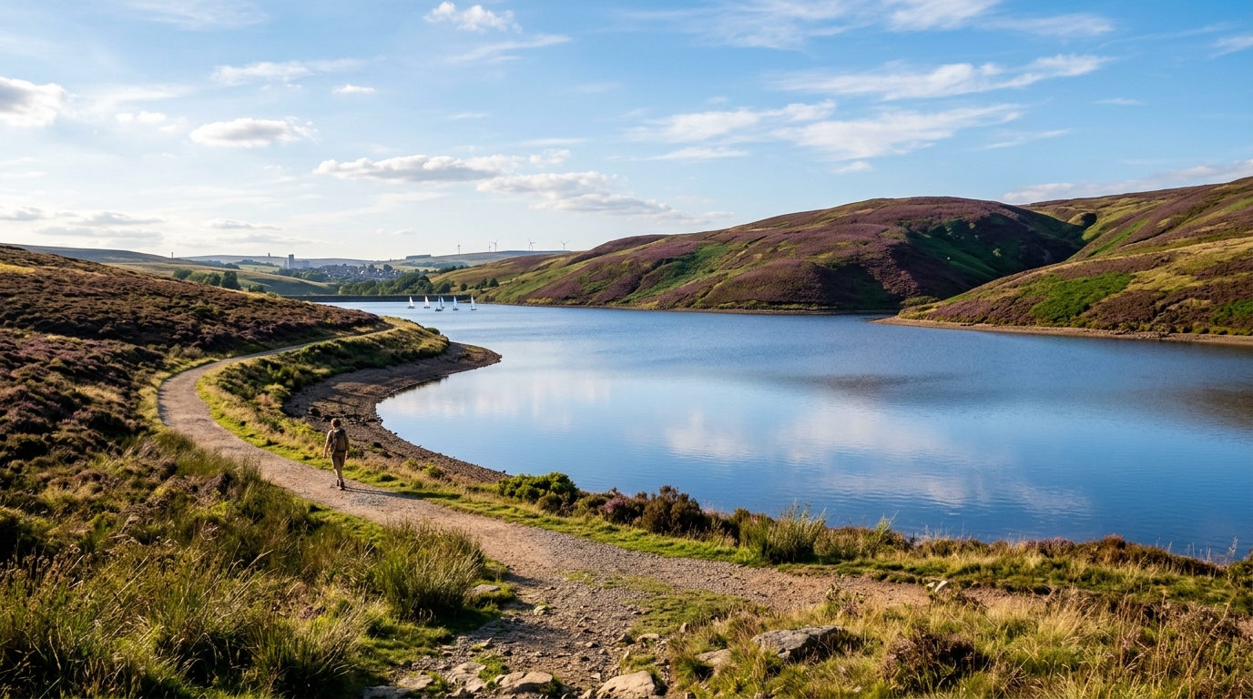 Clowbridge Reservoir and moorland walking trail
